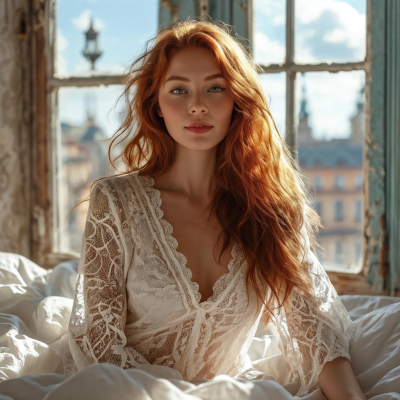 beatifull-ginger-woman-on-bed-full-body-white-lace-blouse--blurry-old-city-behind-the-open-window-448670100