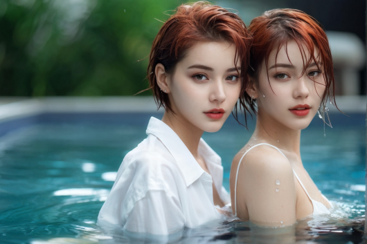 two-attractive-girl-with-red-short-hair-pool-background-wet-white-shirt-neckline-soft-skin--wat-5184247